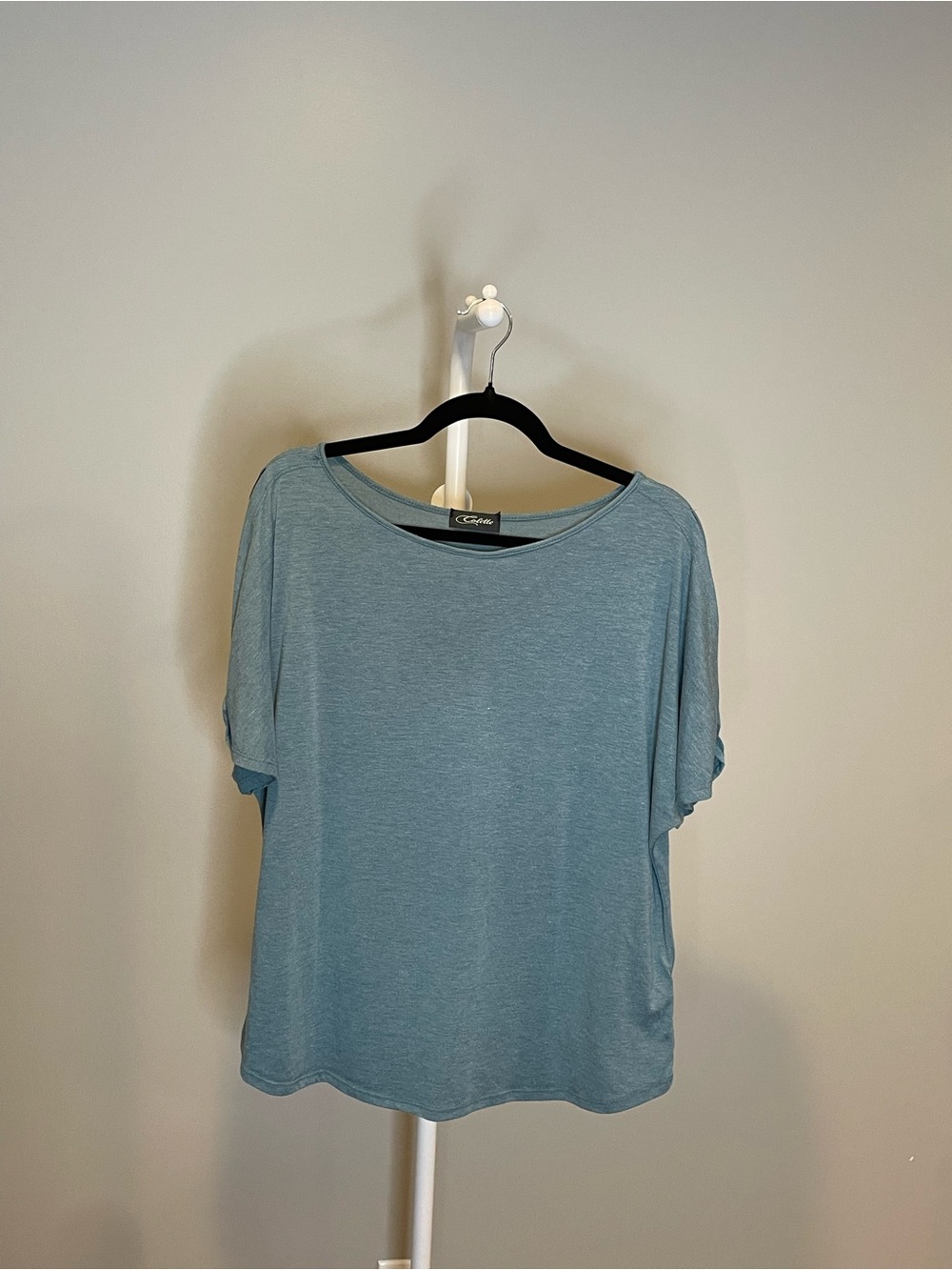Colette Dusty Blue Relaxed Short-Sleeve Boatneck Top